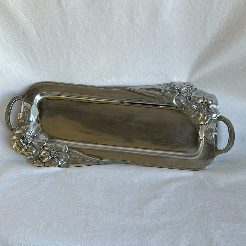 Vintage Mexican pewter serving tray
